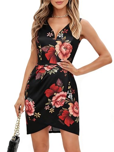Image of oxiuly Women's Wrap V Neck Bodycon Ruched Cocktail Party Dress Chic Church Wedding Club Pencil Dresses OX345
