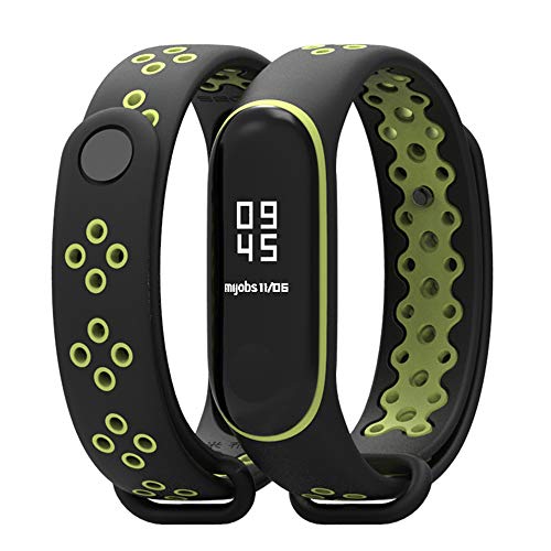 KOMI Compatible with Xiaomi Mi 3/4 Band Smart Watch, Breathable Sport Silicone Wristbands Bracelet for Woman Men Replacement Wrist Strap(black/green)