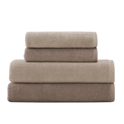 Decolab Jogo de Toalhas 100% Algodão Premium, 4 Peças 2 Decolab Jogo de Toalhas 100% Algodão Premium (Marrom e Bege, 4 Peças)