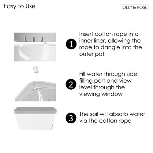 Olly & Rose Lazy Planters - Self Watering Planters - Pack Of 3 Plant Pots - (Matt White) #TOP4
