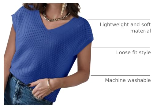 Image of Dokotoo Sweaters for Women 2026 Summer Eyelet Cap Sleeve Knitted Vest V Neck Business Casual Loose Pullover Tank Tops