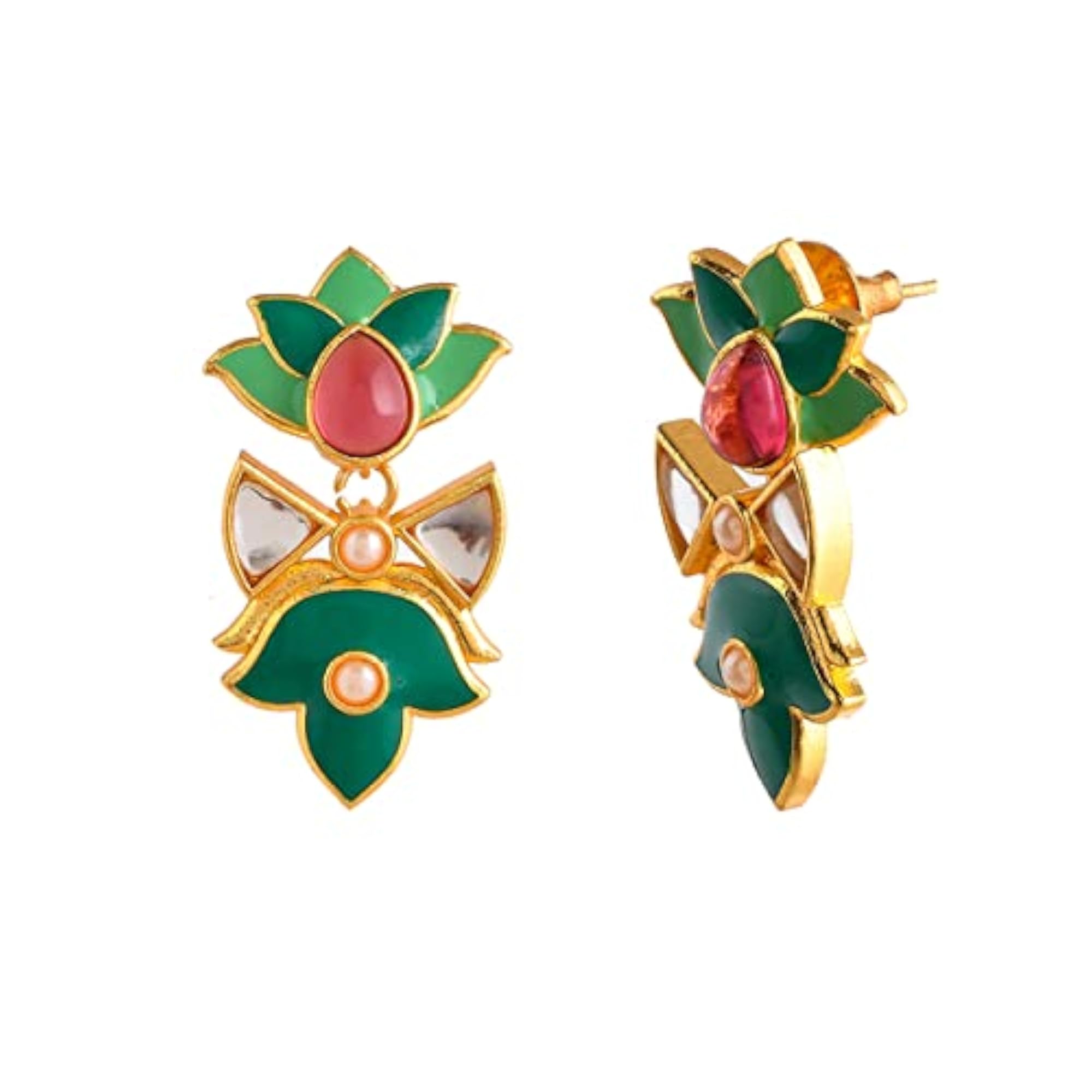 Enamelled Pink Stone Earrings