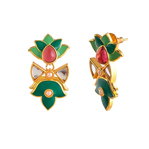 Enamelled Pink Stone Earrings