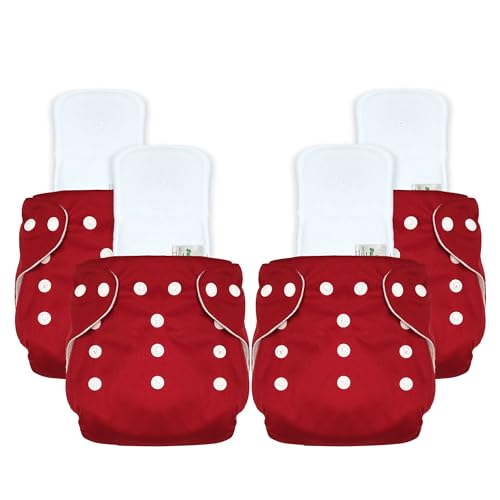 Image of Bumper Baby Reusable Cloth Diaper with Insert Pad | Leak-Proof, Super Absorbent & Ultra Soft | Adjustable & Washable Cloth Diaper | Prevent Rashes | Freesize 5-17Kg | (3M-3Y), Pack of 4, Red