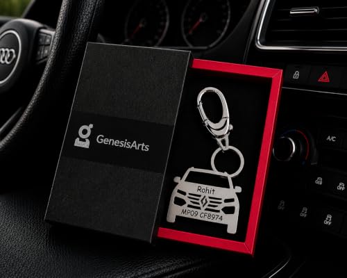 Image of Personalized Stainless Steel Key Chain /Key Ring | Durable, Compatible with All Models | Customized Car Number Plate | Ideal Gift for Him (Silver)