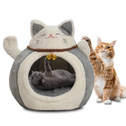 Dhqkqg Katzenhaus, 36x36x44cm Warm Katzenhöhle, Katzenbetten für Hauskatzen mit Abnehmbarem Plüschmaterial Katzenkissen, für Katzen, Kätzchen und...