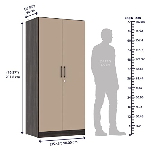 Image of Wakefit Wardrobe | 1 Year Warranty | Engineered Wood Almirah, Cupboard for Clothes Storage | 2 Door, 2 Shelves, Drawer, 1 Hanging Space | Cashmere Plus - Wyoming Maple-Frappe