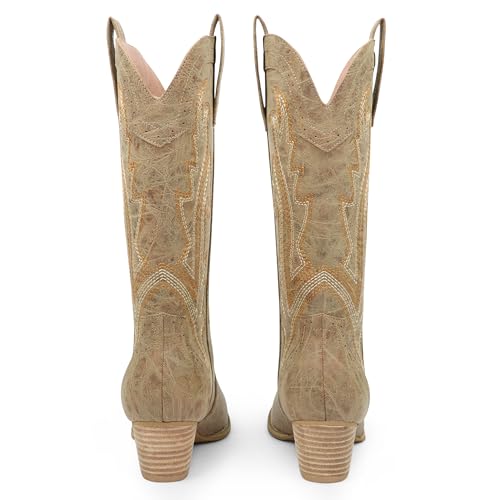 Image of MERUMOTE Cowboy Boots for Women Pointed Toe Embroidered Western Cowgirl Boots