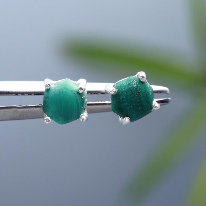 Boucles malachite naturelle d'exception et argent sterling 925