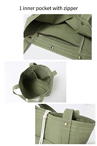 Jeelow 16 Oz Washed Canvas Tote Shoulder Bags Purse Handbag For Men & Women Double Handles (Green White String) #TOP4