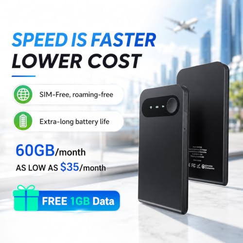 Image of Comenzar WiFi 6 Mobile Hotspot, Ultra-Fast eSIM Card Portable WiFi for Travel in 150+ Countries, Type-C USB Wired Tethering for Laptop, Pocket Size Router (1GB Global Data)
