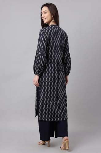 Image of Janasya Women's Pure Cotton Floral Printed A-line Kurta