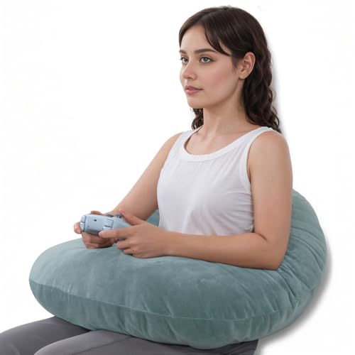Image of QUEEN ROSE Reading Pillow, Gaming Pillow for Lap, Sitting in Bed or Sofa, Extra Arm Rest for Reading, Playing or Crocheting, Soft Velvet Green