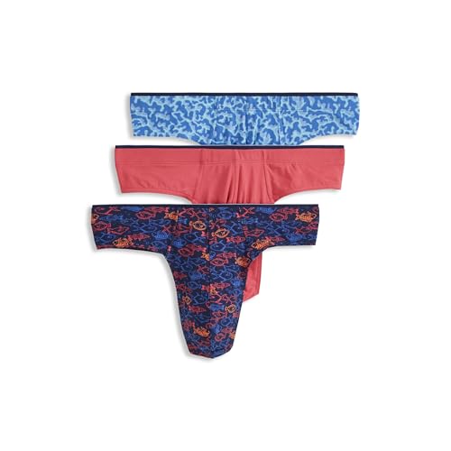 Jockey Men's Underwear True Style Thong - 3 Pack, Something Fishy/Malibu Red/Ocean Coral, M