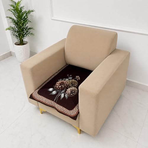 Image of Homerz 'Brooklyn Series' Premium Sofa Cover | Quilted Floral Design | Non-Slip Washable Sofa Protector | Soft Anti Slip Fabric (Brown, 1 Seater, Only Seat Cover)