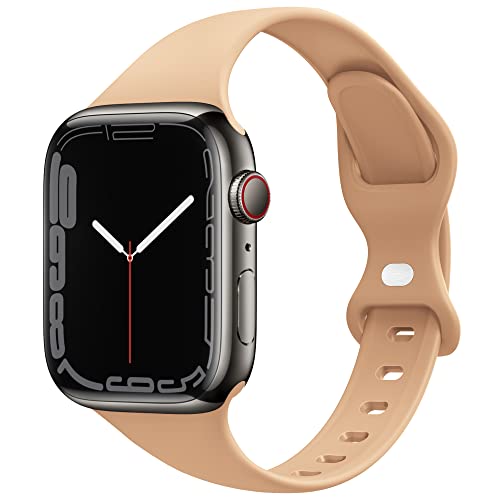 STG Sport Band Compatible with Apple Watch 38mm 40mm 41mm 42mm 44mm 45mm, Soft Silicone Slim Thin Narrow Replacement Strap Compatible for iWatch SE Series 7/6/5/4/3/2/1 (Milk Tea, 38mm/40mm/41mm) STG Sport Band Compatible with Apple Watch 38mm 40mm 41mm 42mm 44mm 45mm, Soft Silicone Slim Thin Narrow Replacement Strap Compatible for iWatch SE Series 7/6/5/4/3/2/1 (Milk Tea, 38mm/40mm/41mm)