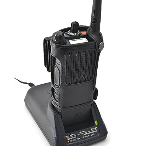 Turtleback Carry Holder for Motorola APX 8000 Fire and Police Two Way Radio Belt Clip Holster Case, Black Leather Pouch with Heavy Duty Rotating Ratcheting 2.25" Belt Loop Cover