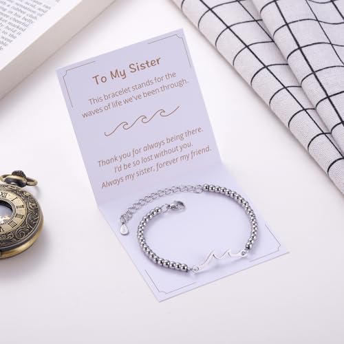 Kvekstio Wave Gift for Women, Through The Waves of Life Adjustable Stainless Steel Beaded Waves Bracelet, Highs and Lows4