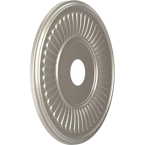 Image of Ekena Millwork CMP19BEBAL Berkshire Thermoformed PVC Ceiling Medallion (Fits Canopies up to 8 3 /8 inch), 19 inchOD x 3 1 /2 inchID x 1 inchP, Bright Coat Aluminum
