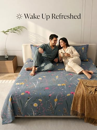 Image of Mafatlal 125 GSM Merino Double Bedsheet with Pillow Covers |90 x 100 Inches | Soft, Breathable & Lightweight | Blue