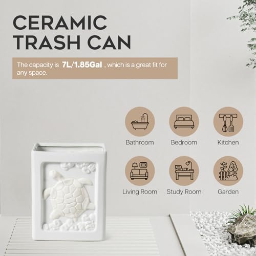 Caneca de basura cuadrada de cerámica blanca 7L miniatura 4