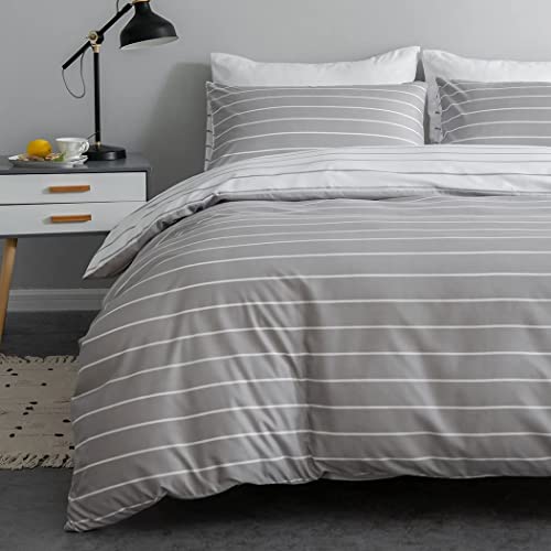 Lekesky Double Duvet Cover Set, Grey Bedding Set, Stripe Print Double Duvet Set (1x Duvet Cover - Image 2