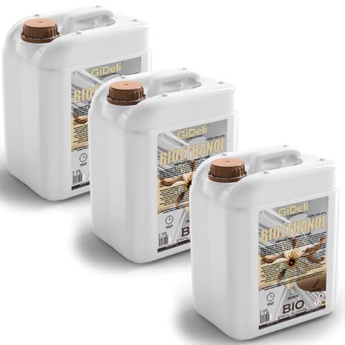 GiDeli bioethanol 3 x 10l Vanilleduft 96,6% Ethanol für Innen & Außenkamine Rauch und Rußfrei - Aus Mais & Zuckerrüben
