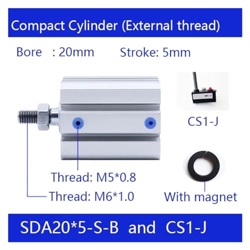 Cilindro compacto de doble efecto SDA20  5-B con rosca exterior de 20mm 5