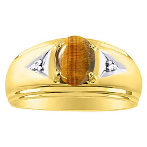 Imagen de Diamond & Anillo de ojo de tigre 14 K amarillo o 14 K oro blanco
