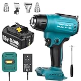Cordless Heat Gun for and 8000mAh Battery Set with 4 Nozzles, Up to 550°C, Battery Hot Air Gun for Welding, Bending Pipes, Colour Removal