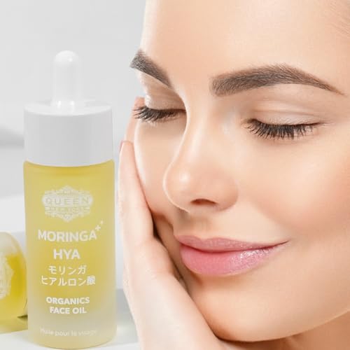 QUEEN MORINGA HYA – Organic Moringa Oil with Hyaluronic Acid for Face – Hydrating & Anti-Aging Facial Oil Serum – Lightweight, Fast Absorbing, Non-Comedogenic, Fragrance-Free Moisturizer – 1 fl oz