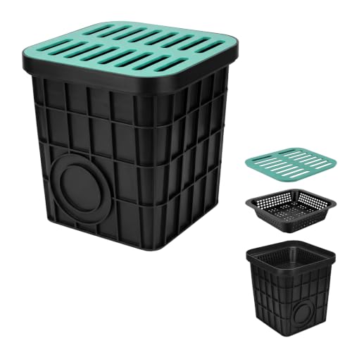 KVMORZE Bassin de récupération de 38,1 x 38,1 x 38,1 cm avec grille en fibre de verre pour le drainage, grand bassin de drainage avec panier à débris, lavabo français sans trou réservé pour cour