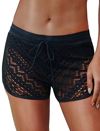 Women's Swim Shorts Waistband Swimsuit Bottom Board Shorts Lace Hollow Swimming3