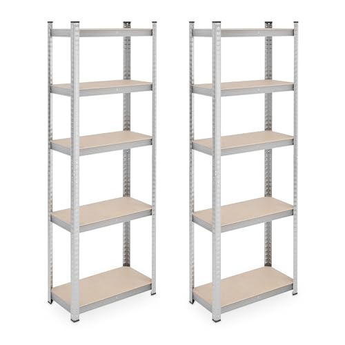 Relaxdays Schwerlastregal 2er Set, HxBxT: 180x60x30 cm, 500 kg, Stahl, Lagerregal, Keller, Garage, zum Stecken, Silber