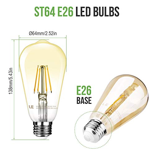 LE ST64 E26 Vintage Edison LED Bulbs, Dimmable, 4W 350 lm, 40W Incandescent Equivalent, Wide Beam Angle, Pack of 6 - image 4