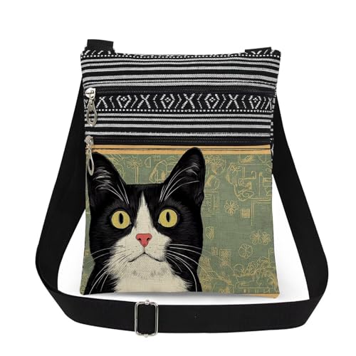XiaoGalaee Tuxedo Cat Crossbody Bag Adjustable Shoulder Strap Messenger Bag for Cat Lover Adults Birthday Gift for Sister Friend Women Holiday Present