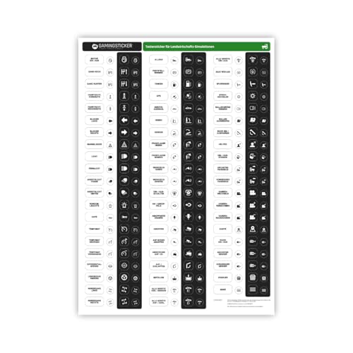 GAMINGSTICKER Tastensticker für Landwirtschafts-Simulationen - Farming Sim LS Sticker Aufkleber mit Icons/Symbolen für Tastenbelegung PC- und Gaming-Zubehör