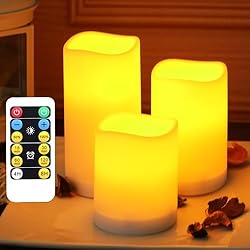 WRalwaysLX Velas de plástico sin llama para exteriores e interiores, velas parpadeantes LED que cambian de color con control remoto y temporizador, 3 unidades, utilizadas por 3 pilas AAA(amarillo)