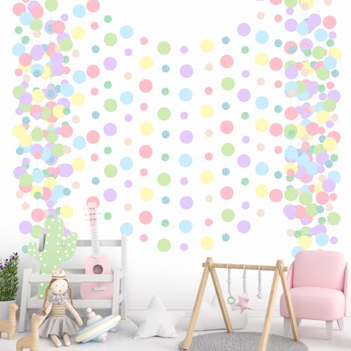 Image of Outus 10 Pieces Colorful Circle Garland Banner Hanging Paper Dot Decorations for Classroom, Birthday Party, Baby Shower, Wedding Backdrop & Photo Booth Graduation Decor (Pastel)