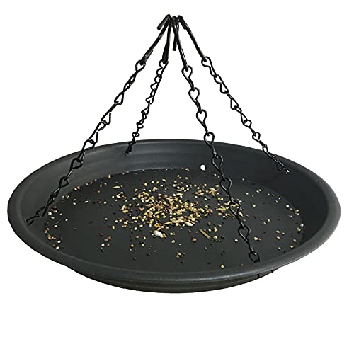 12.8' Homes Garden Platform Bird Feeder, Large Hanging Tray Squirrel Feeder, Seed Catcher Tray, Bird Viewing, Backyard, Large Capacity, Black
