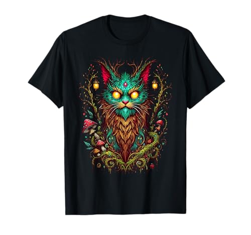 Magic Yule Cat Mystic Forest Feline Fantasy Goblincore Camiseta