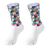 Avfora Calcetines para hombre a rayas con estampado de lunares, de silicona, antideslizantes, para ciclismo, correr, ultrafinos, transpirables, calcetines deportivos, Estampado geométrico, Talla única