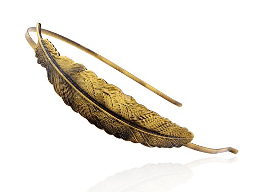 Alilang Vintage Inspired Bohemian Bronze Metal Tone Single Carved Bird Feather Head Band