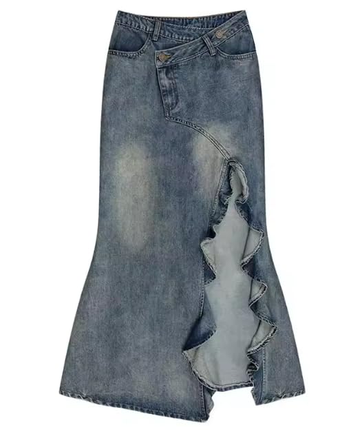 Women's Retro High Waist Slimming A-Line Long Denim Skirt with Side Split | Flattering Tailored Fit4