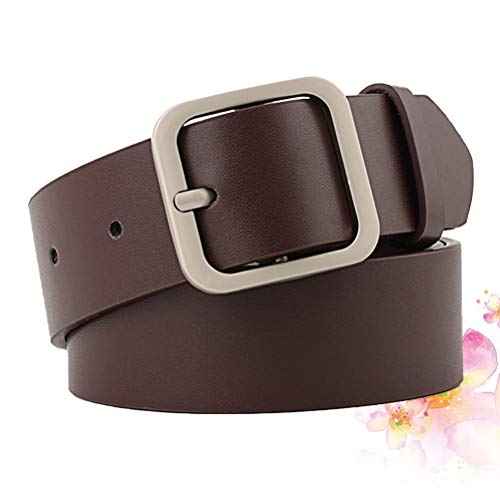 Cinto feminino de couro KESYOO casual totalmente ajustável, Café, prata, 110X3.3CM