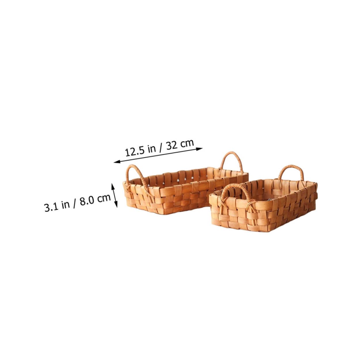 OUNONA 2pcs Vine Handle Wooden Chip Basket Plate Service Storage Food Platters Rattan Tray Serving Tray Bread Basket for Serving