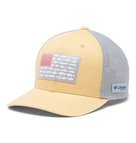 Columbia Unisex PFG Fish Flag Mesh Ball Cap-High Crown, Cocoa Butter/Cool Grey/Mid Atlantic, Small/Medium