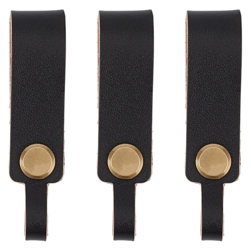 CALFOVERA 3PCS Black Genuine Leather Key Chain Holder Cowhide Keychain Connector Key Fob Organizer Detechable Handmade Full Grain Leather Hook Ring Loop Lanyard Belt Strap Keyring for Men Women Purse