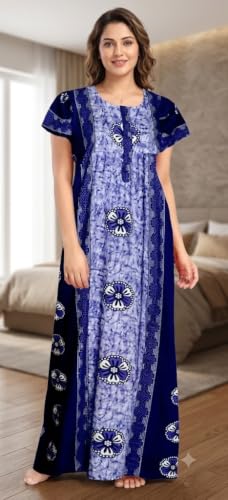 Image of Keyocean Women's Cotton Printed Maxi Nighty, Full Length Night Gown for Women, Comfortable Nightwear and Sleepwear, Free Size, Pack of 2