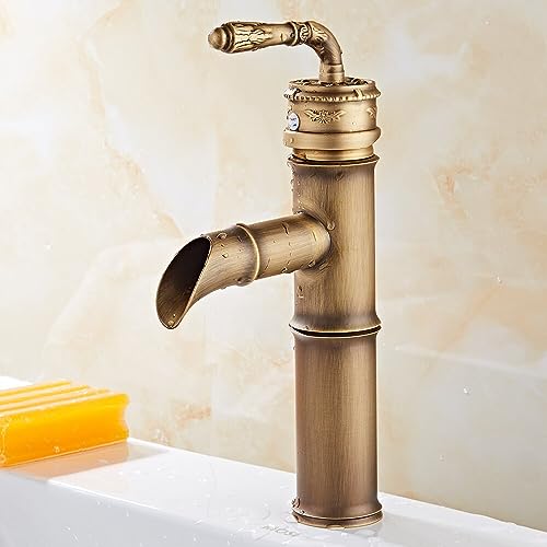 Bathroom Basin Faucet Brass Sink Mixer Deck Mount Antique Retro Single Handle Bamboo Style Vanity Sink Mixer Tap ZR237(Model 4)